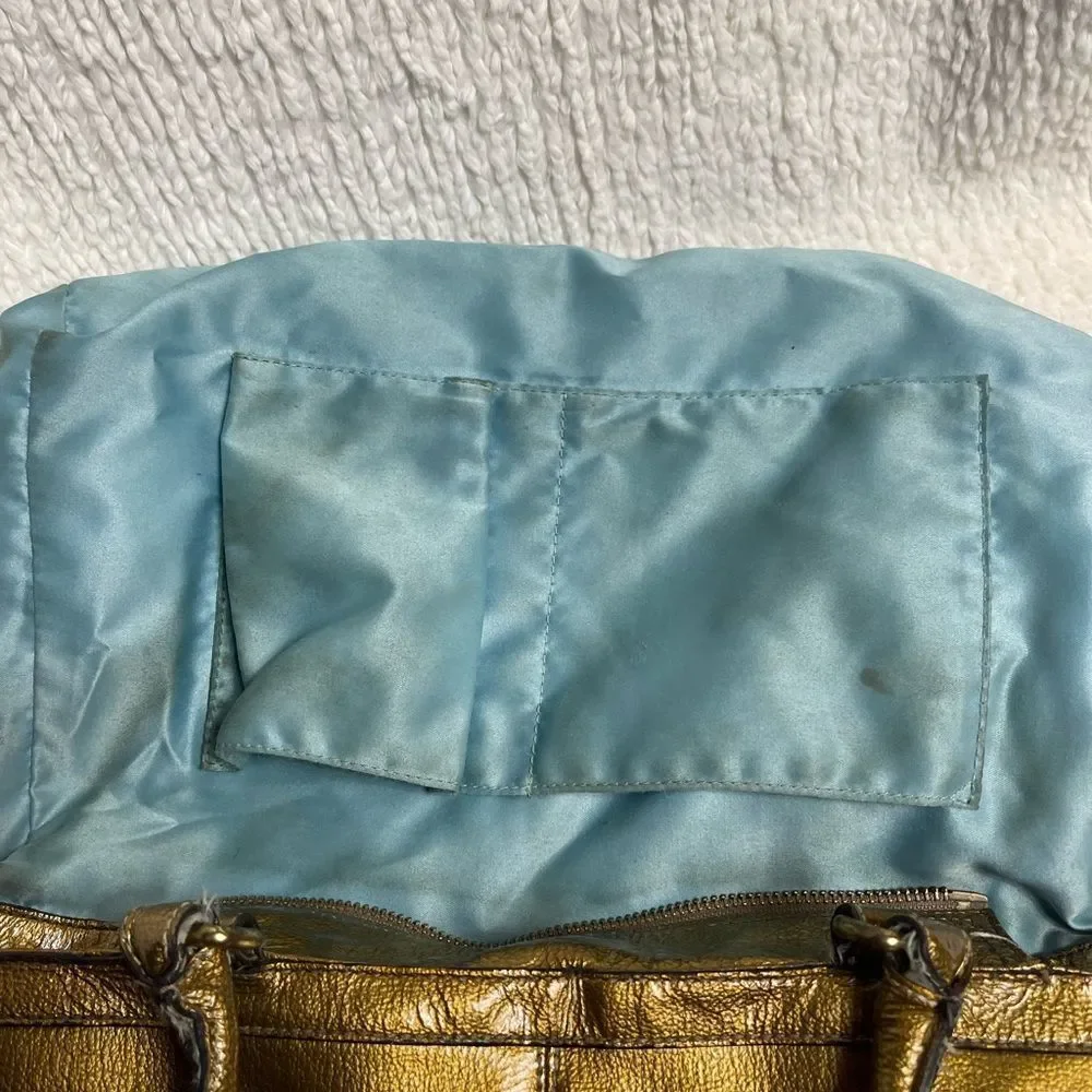 Coach patent leather Metallic Gold Shoulder Bag F15457 with gold tone accents